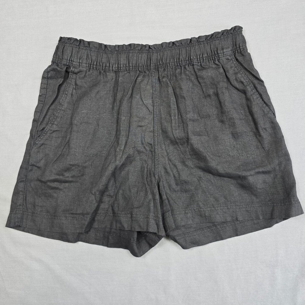 H&M Womens Natural 100% Linen Elastic Waist Shorts Black M NEW